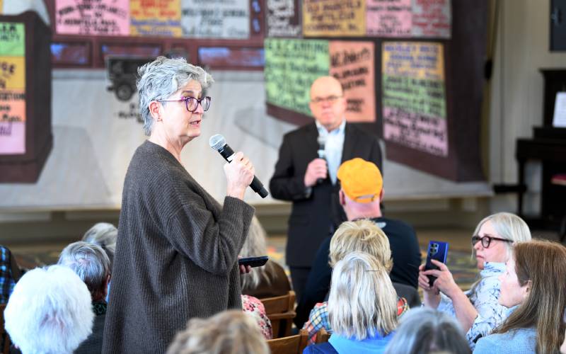 Whately Selectboard member Julie Waggoner speaks during a town hall event with Congressman Jim McGovern at Whately Town Hall on Wednesday.