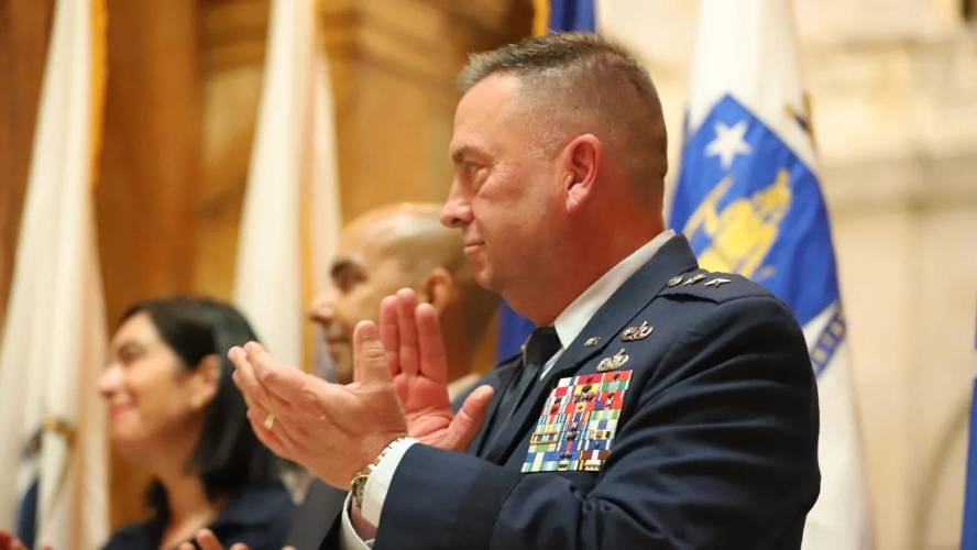 Massachusetts National Guard Major General Gary Keefe at the 2025 Massachusetts Memorial Day Ceremony on Tuesday, May 20, 2025. Massachusetts National Guard Major General Gary Keefe at the 2025 Massachusetts Memorial Day Ceremony on Tuesday, May 20, 2025.