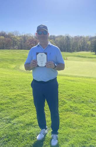 South Deerfield’s Keith Burch after clinching a spot in the Final Qualifying Round for 2025 U.S. Senior Open at Longmeadow Country Club on Monday. 