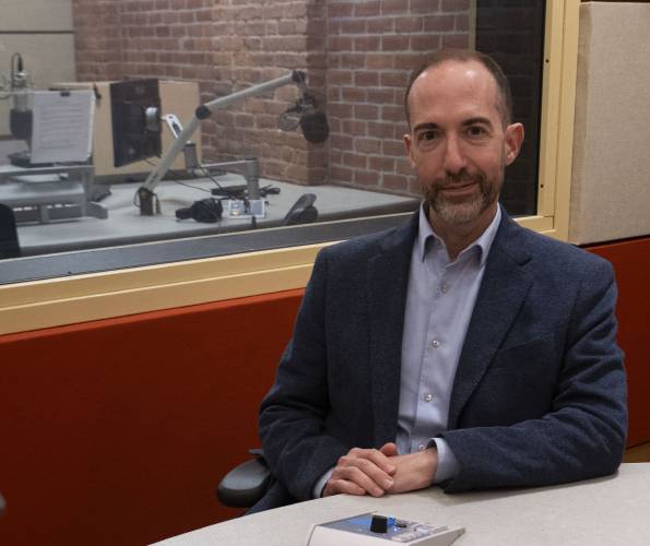 Matt Abramovitz, president of New England Public Media, in the NEPM studios in Springfield on Wednesday. Abramovitz called a federal executive order that would cut funding to the Corporation for Public Broadcasting, which includes National Public Radio and The Public Broadcasting Service, a “devastating” development.