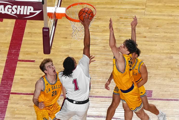 UMass’ Daniel Hankins-Sanford (1) will likely see an increased role against Rhode Island on Saturday, as the Minutemen travel to the Ryan Center for a 2 p.m. tip. UMass’ Daniel Hankins-Sanford (1) will likely see an increased role against Rhode Island on Saturday, as the Minutemen travel to the Ryan Center for a 2 p.m. tip.