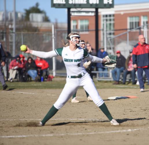 Greenfield's MacKenzie Paulin pitches against Frontier earlier this season at Vets Field.
