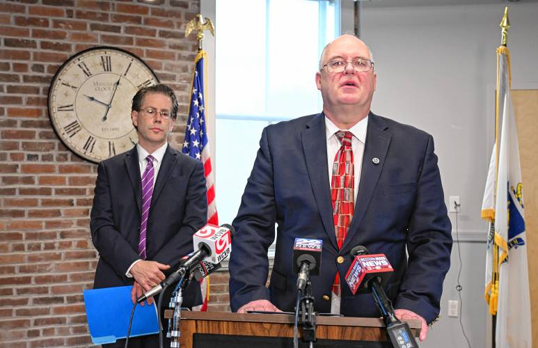 Northwestern District Attorney David Sullivan, right, and First Assistant District Attorney Steven Gagne announce the identity of a homicide victim found in Warwick in 1989 as Constance (Holminski) Bassignani.