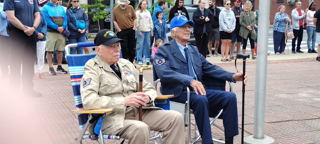 Jerry Godin and Elwin Deveneau at the Memorial Day observances in Athol.