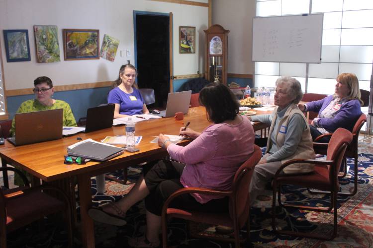 Members of the public convened at Wendell Free Library on Monday to remotely meet with state Rep. Aaron Saunders. The meeting was requested by Indivisible West Quabbin, a grassroots organization that advocates for legislation and leadership that support human rights, education, environmental protections and other democratic principles. Members of the public convened at Wendell Free Library on Monday to remotely meet with state Rep. Aaron Saunders. The meeting was requested by Indivisible West Quabbin, a grassroots organization that advocates for legislation and leadership that support human rights, education, environmental protections and other democratic principles.