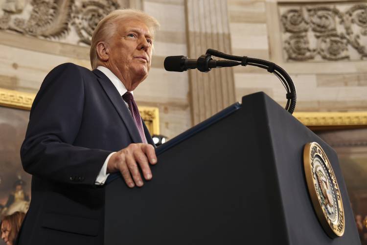 President Donald Trump speaks during the 60th Presidential Inauguration in the Rotunda of the U.S. Capitol in Washington.