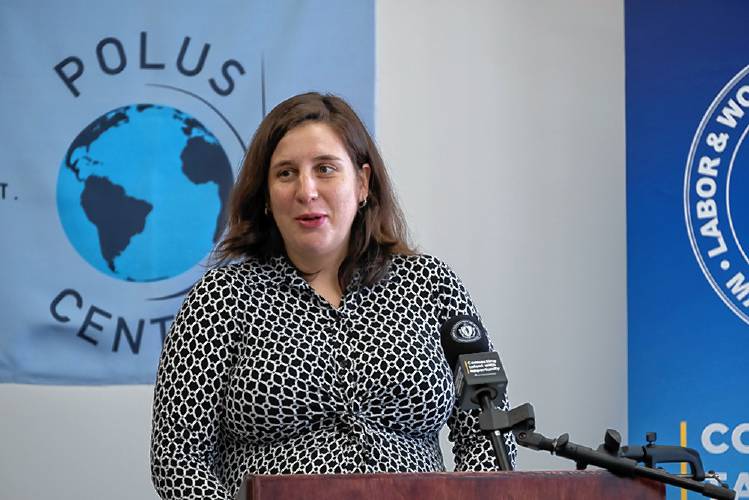 Molly Jacobson, president and CEO of Commonwealth Corporation, celebrates the impact of new workforce grants supporting young adults with disabilities across the state during an announcement of $850,000 being provided for job training for young adults with disabilities.