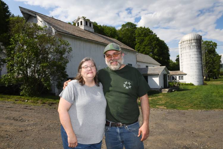 Stephanie and Aaron Moody at Moody Family Farm in Bernardston.