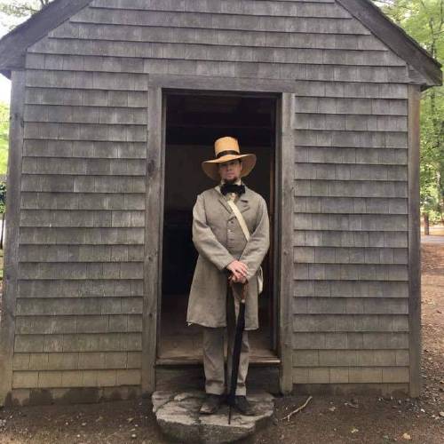 Historian Richard Smith as Henry Thoreau outside his cabin at Walden Pond in Concord, Massachusetts. Historian Richard Smith as Henry Thoreau outside his cabin at Walden Pond in Concord, Massachusetts.