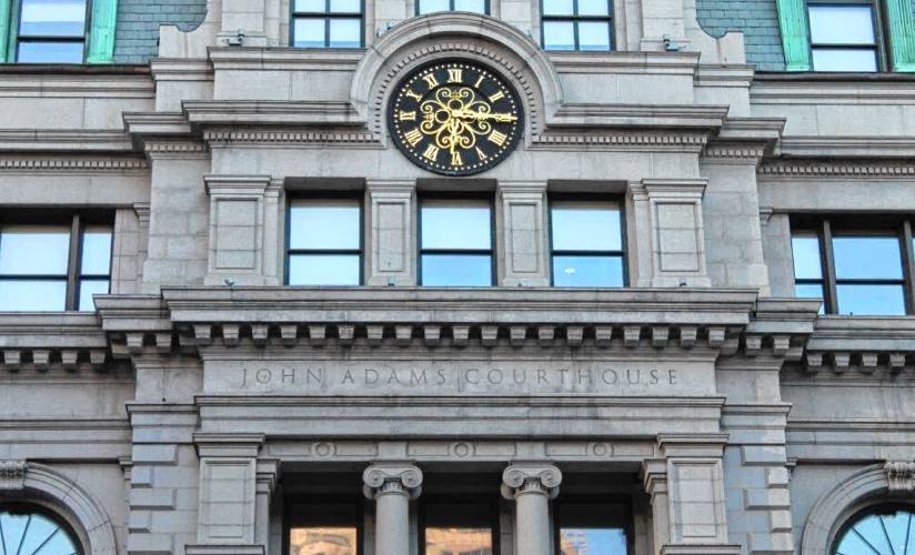 The John Adams Courthouse is shown from Pemberton Square in Boston. The John Adams Courthouse is shown from Pemberton Square in Boston.