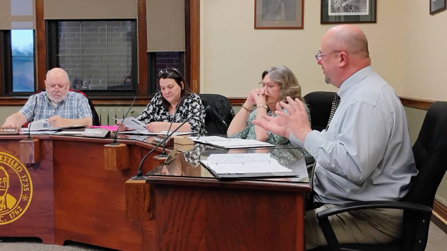 Town Manager Shaun Suhoski discusses revenue and expense projections for the FY26 budget at the April 1 Selectboard meeting. Town Manager Shaun Suhoski discusses revenue and expense projections for the FY26 budget at the April 1 Selectboard meeting.