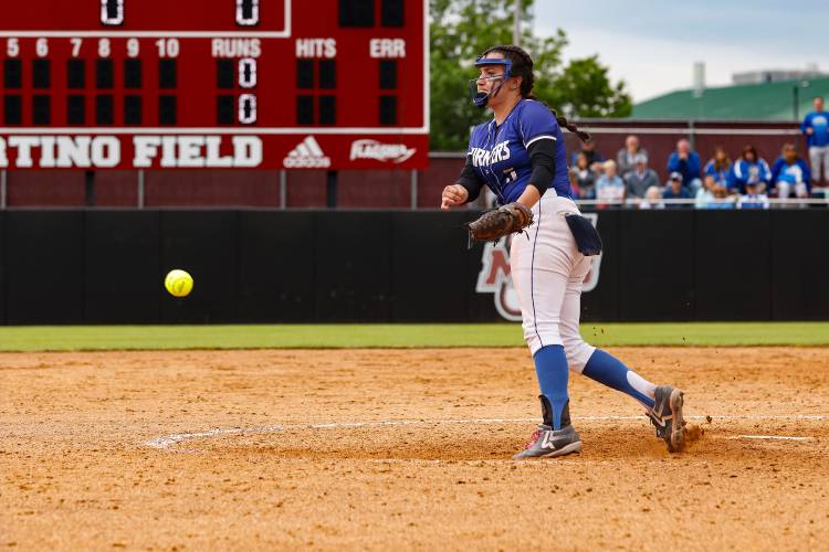 Turners Falls pitcher Madi Liimatainen (5) throws against Greenfield during the MIAA Division 5 softball state championship Saturday at UMass.