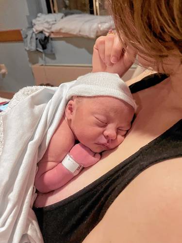 Greenfield couple Agnes Coakley Cox and Nate Cox welcomed Margaret Anne Cox to the world Thursday morning, ushering in Baystate Franklin Medical Center's first baby of 2025.