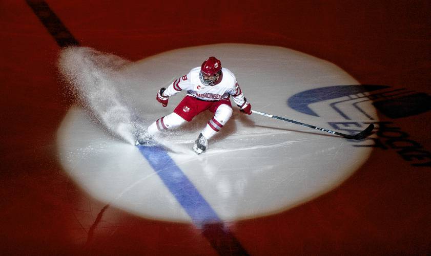 UMass left wing Cam O'Neill is introduced before a game against Boston College at the Mullins Center in Amherst last season.
