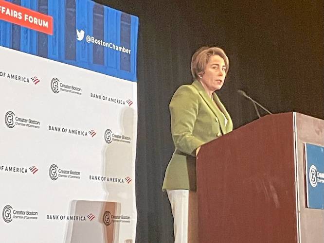Gov. Maura Healey speaks last week during a Greater Boston Chamber of Commerce event at the Westin Copley Place. Gov. Maura Healey speaks last week during a Greater Boston Chamber of Commerce event at the Westin Copley Place.