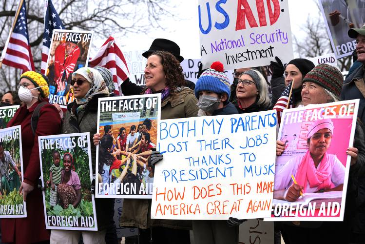 Current and former employees of the U.S. Agency for International Development (USAID) and their supporters rally with members of Congress outside the U.S. Capitol on Feb. 5, 2025, in Washington, D.C. Hundreds protested against the Trump Administration’s sudden closure of agency resulting in the canceling of all aid work, conflict prevention and foreign policy work around the world and the possible dismissal of thousands of employees.