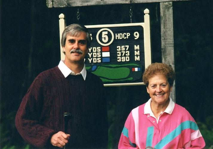 Stuart Deane and his mother, Frances Deane, stand on the fifth tee at Athol’s Ellinwood Country Club in this undated photo.