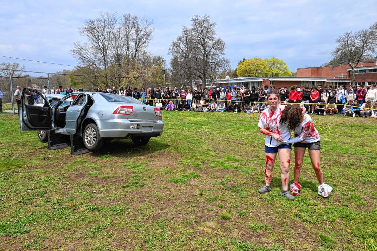 Monday’s “Arrive Alive” presentation showed Athol High School students the consequences of impaired driving. In the mock accident, one student was arrested and one pronounced deceased at the scene. 