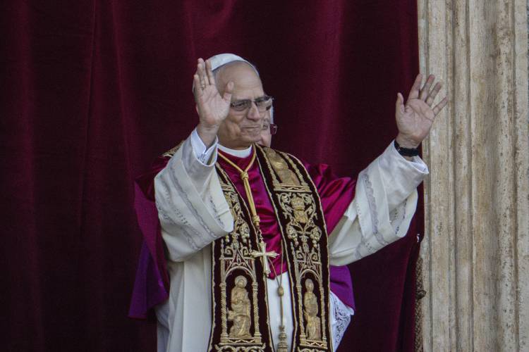 Newly elected Pope Leo XIV, formerly Cardinal Robert Francis Prevost, appears on the central loggia of St. Peter’s Basilica at the Vatican shortly after his election as the 267th pontiff of the Roman Catholic Church, Thursday, May 8, 2025. Newly elected Pope Leo XIV, formerly Cardinal Robert Francis Prevost, appears on the central loggia of St. Peter’s Basilica at the Vatican shortly after his election as the 267th pontiff of the Roman Catholic Church, Thursday, May 8, 2025.