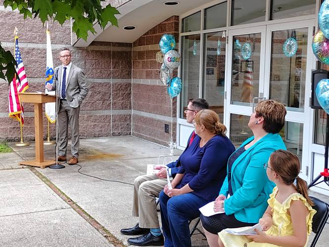 Massachusetts Acting Education Commissioner Russell Johnston spoke of Royalston Community School’s achievement in reducing chronic absenteeism, how the problem increased statewide during the pandemic.