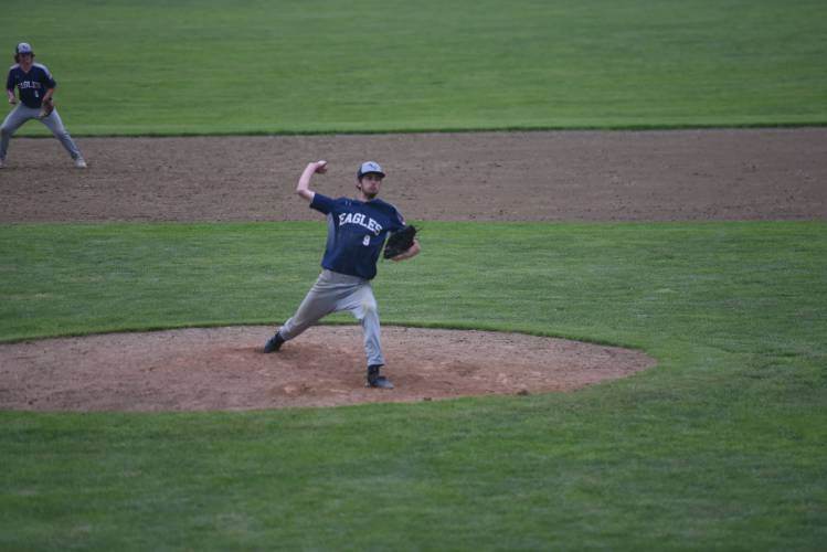 Franklin Tech's Levi Clark pitches against Greenfield during a Western Mass. Class C quarterfinal contest at Vets Field Wednesday.