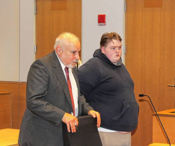 Defendant Jakob Malcolm-O’Malley, right, stands next to defense attorney Dan Solomon during his arraignment in Franklin County Superior Court on Thursday, Oct. 3. Defendant Jakob Malcolm-O’Malley, right, stands next to defense attorney Dan Solomon during his arraignment in Franklin County Superior Court on Thursday, Oct. 3.