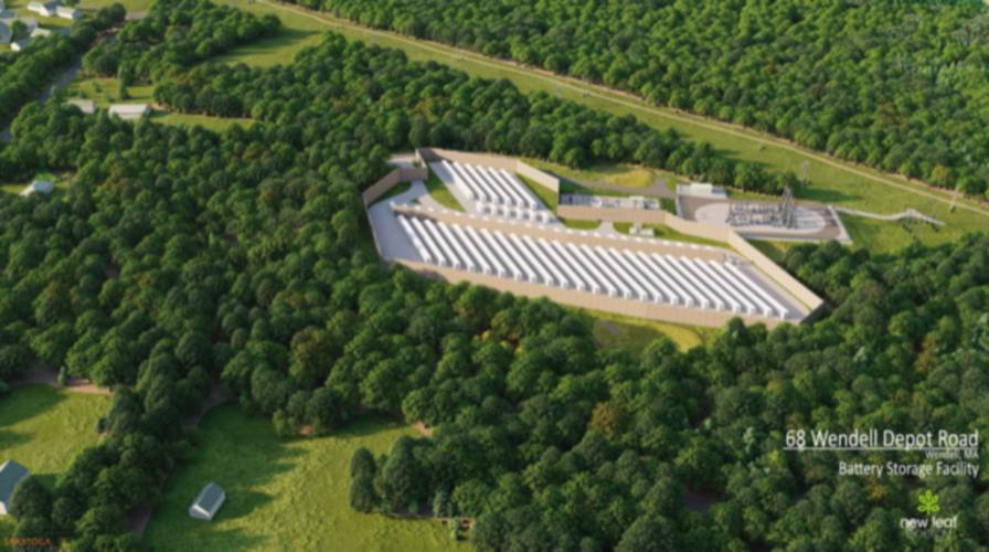 The Wendell citizens group that formed in 2023 in opposition to a since-withdrawn proposal for a 105-megawatt battery storage facility, a rendering of which is pictured, plans to present siting suitability findings to state policymakers in Holyoke on May 5.