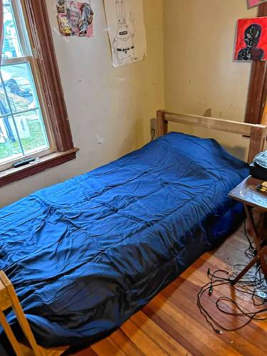 A completed bed assembled by volunteers with Sleep in Heavenly Peace. This and other beds are donated to families in need.