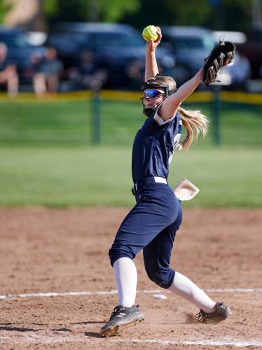 Franklin Tech pitcher Hannah Gilbert (9) throws against West Boylston in the top of the fourth inning Wednesday during the MIAA Div. 5 Round of 16 game in Turners Falls.