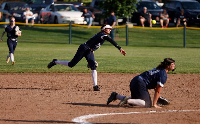 Franklin Tech shortstop Emma Peterson (13) throws to first for an out against West Boylston in the top of the sixth inning Wednesday during the MIAA Div. 5 Round of 16 game in Turners Falls.