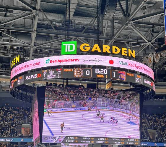 At the March 11 game between the Boston Bruins and Florida Panthers, advertising for Phillipston’s Red Apple Farm could be seen throughout the TD Garden in Boston as part of the Small Business Takeover program. 