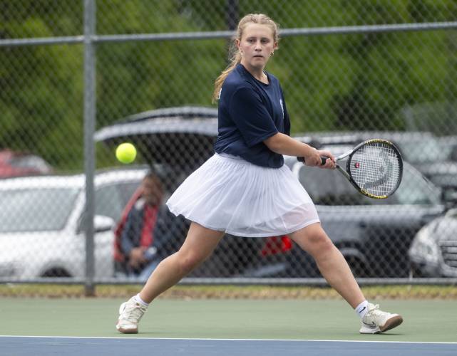 Frontier Regional's Kayla Fagan competes during the PVIAC Class B tournament championship against Belchertown at Belchertown High School, Wednesday, May 21, 2025, in Belchertown. Frontier Regional's Kayla Fagan competes during the PVIAC Class B tournament championship against Belchertown at Belchertown High School, Wednesday, May 21, 2025, in Belchertown.