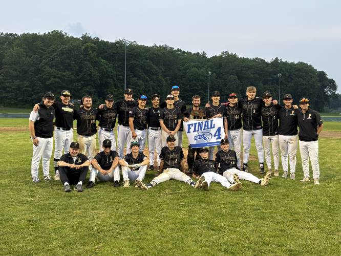 The Pioneer baseball team after beating Greenfield, 8-1, on Sunday in Northfield to reach the MIAA Div. 5 Final Four. The Pioneer baseball team after beating Greenfield, 8-1, on Sunday in Northfield to reach the MIAA Div. 5 Final Four.