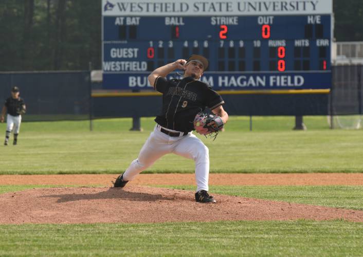 Pioneer’s Ethan Quinn pitches against Hopedale on Wednesday during the MIAA Div. 5 semifinals at Westfield State. 