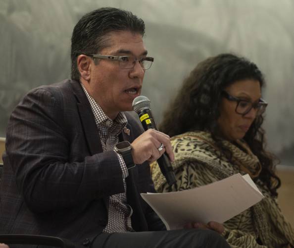 Chancellor Javier Reyes answers questions during a  Special Meeting of the Faculty Senate where  Reyes and  members of his administration made a presentation and answered questions about the campus protest, and policing actions occurring on May 7th through May 8th.