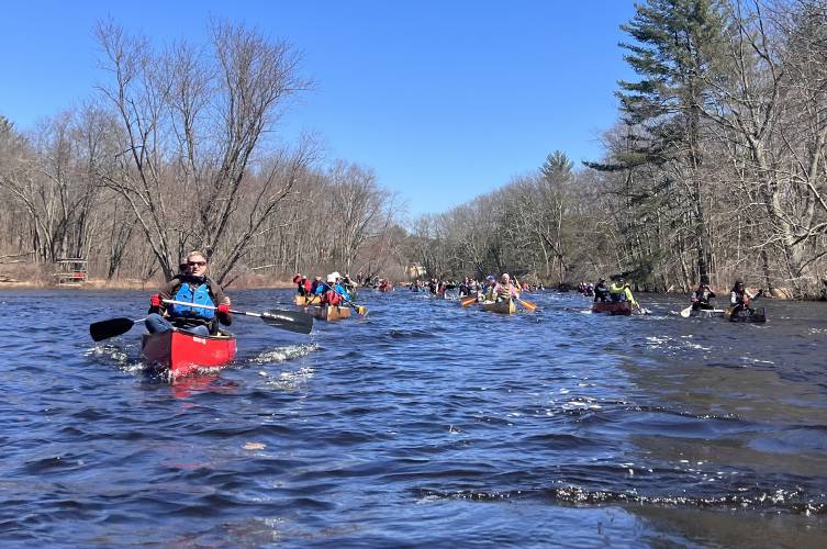 River Rat Race competitors make their way toward the finish line on the Millers River in 2023. River Rat Race competitors make their way toward the finish line on the Millers River in 2023.