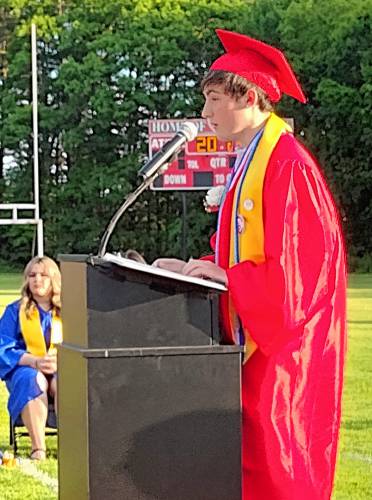 Valedictorian Cody Germain encouraged his fellow graduates to “look forward, get lost, find yourself.”