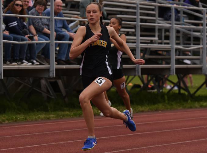 Pioneer’s Louise Flagollet competes during the Western Mass. Division 2 Championships last season in Buckland.