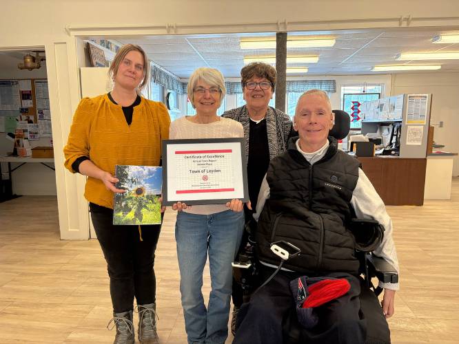 Leyden Administrative Assistant Janell Howard, Selectboard Chair Katherine DiMatteo, Town Coordinator Michele Giarusso and Selectboard member Jeff Baker.
