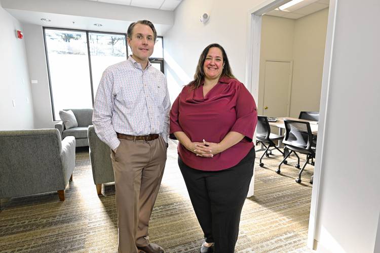 Children’s Advocacy Center of Franklin County and North Quabbin CEO Jeff Trant and Clincal Director Beth Agostino-Evans in the new Orange office of the Children’s Advocacy Center of Franklin County and North Quabbin on New Athol Road.