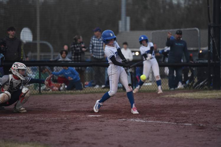 Turners Falls' Madisyn Dietz cracks a hit against Franklin Tech on Friday at Gary Mullins Field in Turners. 