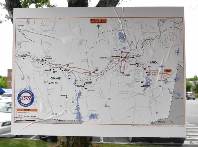 A Montachusett Regional Transit Authority bus route and stops between Orange and Athol.