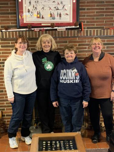 The Mendon team won the annual Petersham Lions Club charity curling tournament on March 22. Team members are Colleen Oncay, Karen Marzilli, Gina Marzilli Shaughnessy and Barbara Thirsk. The Mendon team won the annual Petersham Lions Club charity curling tournament on March 22. Team members are Colleen Oncay, Karen Marzilli, Gina Marzilli Shaughnessy and Barbara Thirsk.