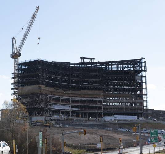 Construction of the Veterans Home in Holyoke before a “topping off” ceremony on Thursday afternoon.