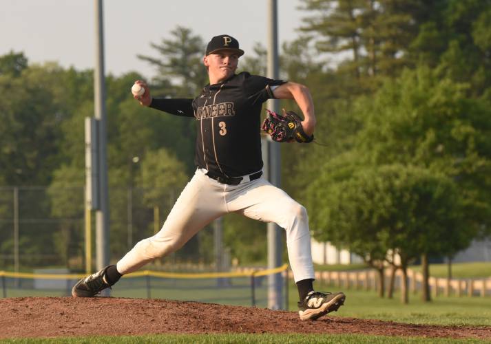Pioneer’s Jackson Glazier throws a pitch during the Panthers’ extra innings victory over Georgetown in the MIAA Division 5 Round of 16 on Thursday night in Northfield.