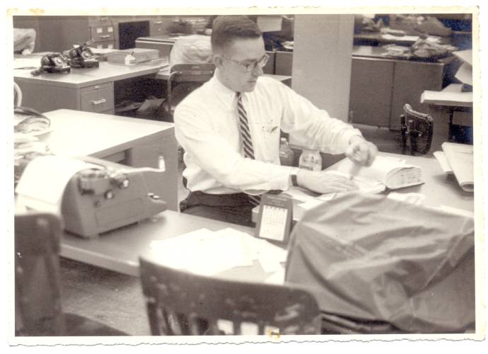 Donald R. Dwight at work at the Holyoke Transcript-Telegram in 1955.