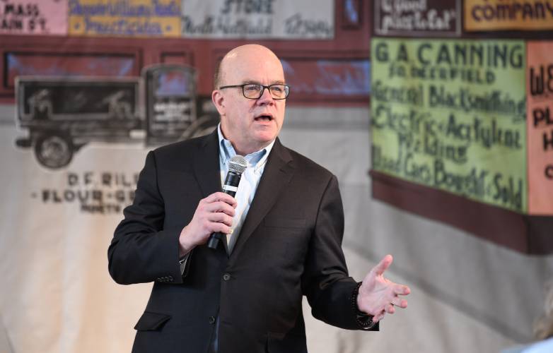 Congressman Jim McGovern speaks to his constituents at Whately Town Hall on Wednesday. 