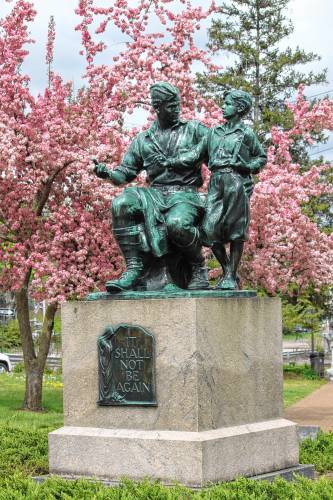 The Massachusetts Peace Statue in Memorial Park is dedicated to those from Orange who served in World War I. It is one of many veterans memorials that the Trustees of the Soldiers’ Memorials is responsible for.