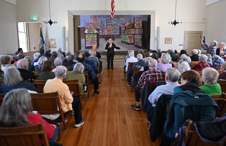 Congressman Jim McGovern speaks to his constituents at Whately Town Hall on Wednesday. 