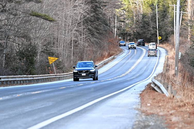 Daniel Shays Highway (Route 202) in New Salem near the scene of a recent collision that resulted in the death of two Gardner residents. Town officials are working to determine ways to improve safety on Route 202.